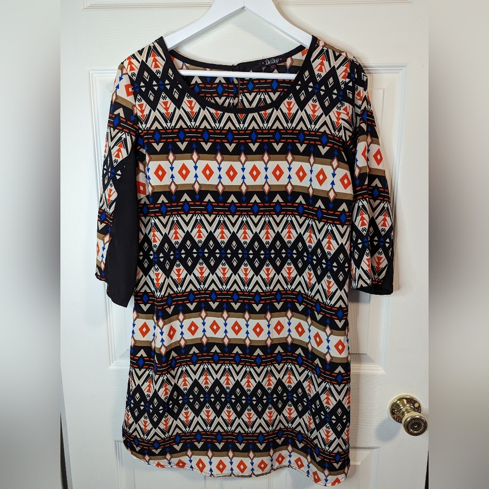 BeBop black orange blue sheath mini dress size large